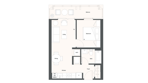 Floor plan for 1 bed, 1 bath, 469 sqft